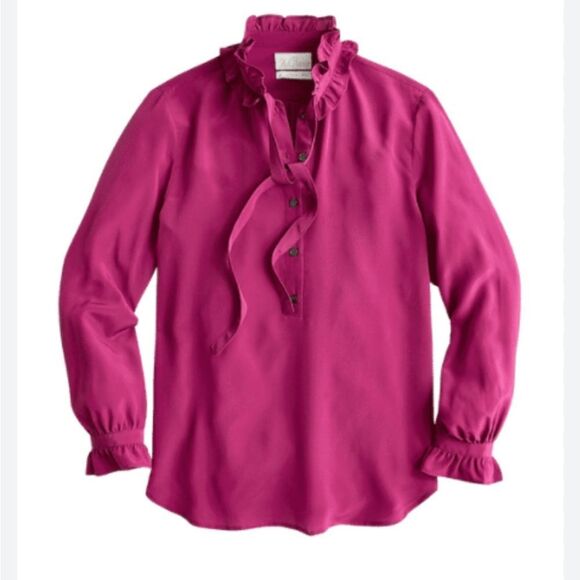J Crew Classic fit ruffleneck silk popover shirt with tie- excellent condition - Picture 1 of 8